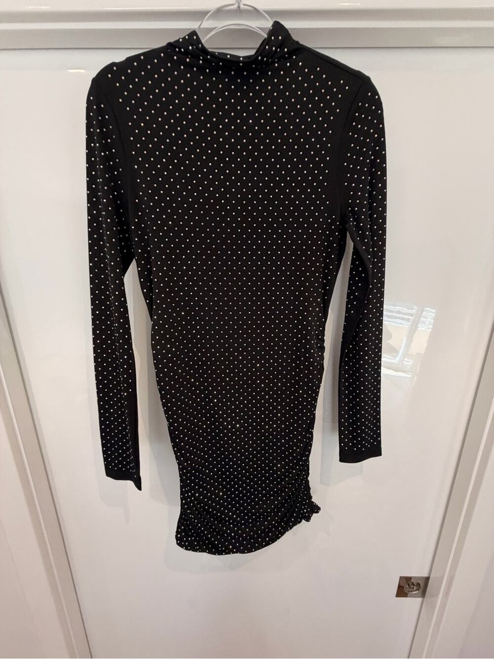 Maje Black Long-Sleeve Polka Dot Bodycon Dress